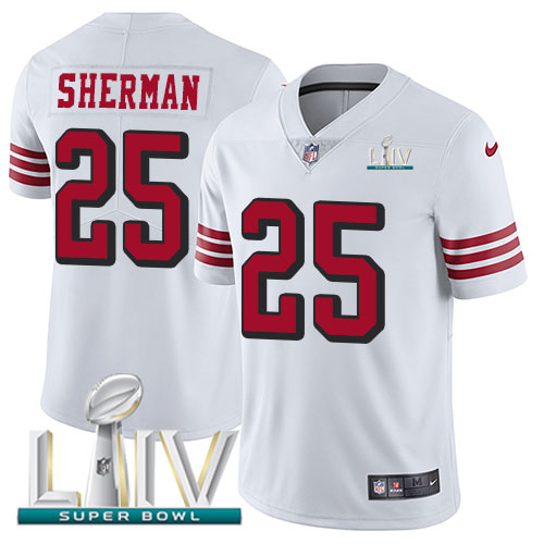 San Francisco 49ers Nike #25 Richard Sherman White Super Bowl LIV 2020 Rush Youth Stitched NFL Vapor Untouchable Limited Jersey